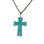 Sterling Silver 925 Dyed Howlite Turquoise Cross 18"‎ Necklace Rope Chain Photo 1