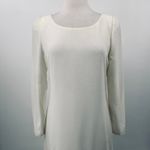 Vintage 80s Fringe Trim Dress Drop Waist Bow Detail Long Sleeves Ivory Womens 10 White Photo 2