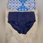 Lands' End High Neck Tankini Swim Top Blue Majolica Batik 4 D Padded Bra Modest Photo 8