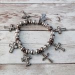 Religious Cross Charm Stretch Bracelet Photo 0