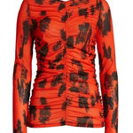 Nordstrom Y2K Christina Martinez Red Ruched Sheer Long Sleeve Blouse Size xs Photo 0