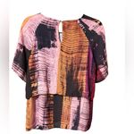 Bar III Abstract Print Layered Blouse Boxy Overlay Top Earth Tones Artistic Sz S Photo 1