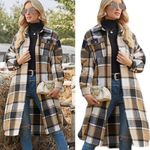 Brown Multicolored Plaid Shacket Size Medium Photo 1
