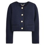 J.Crew  Tweed Wool Blend Bomber Lady Jacket Navy Gold Button Size 20 Photo 3