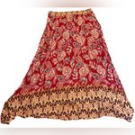 EUC John Paul Richard Women’s Sz M Skirt Floral Boho Print Shell Buttons Tassels Red Size M Photo 1