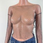 Women's Night Club Festival Party Bejeweled Mesh Crop Top Size Small Black Photo 8