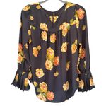 Loft NWT, Pleated Blouse Gray Ochre Peony Cuff Ruffle Pirate Top, Sz XXS Photo 11