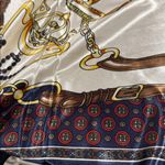 Elegant Silk Scarf with Chain and Equestrian Print Blue Photo 2