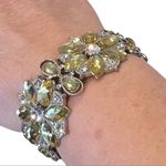 Vintage‎ Floral Yellow White Rhinestone Chunky Statement Stretch Bracelet Gold Photo 1