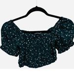 Brandy Melville Green Floral Cropped Top Off The Shoulder One Size Fits XS-S Photo 0