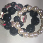 Lot of 3 Black Faux Pearl Clear CZ Beaded Stretchy Boho Vintage Bracelets Photo 3