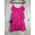 Lulus NWT  Sleek Dedication Hot Pink Satin Plisse Cutout Tiered Mini Dress Sz XL Photo 2