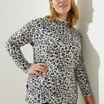 Loft Mockneck Sweater Cheetah Black Cream Leopard Cotton Size XL Cotton Photo 0