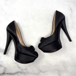 Casadei  Silk Satin Knot Bow Chunky Platform Stiletto Pumps High Heels Black 6 Photo 2