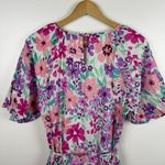 Fate Women Frances Floral Pleated Skirt Dress Sz L Puff Sleeve Colorful Feminine Pink Size L Photo 6