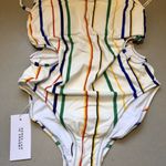 Derek Lam 10 Crosby Striped Side Cut Out Swimsuit White Size L Photo 3