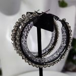 Gunmetal Hoop Earrings with Mesh Filled Crystals and Smokey Grey Stones Black Photo 2