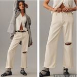 Hudson  Rosie Distressed‎ High Rise Wide Leg Ankle Jeans Size 34 Ecru Vintage Photo 1