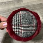 None No Brand Maroon Red Fur Plaid Ear Muffs Photo 2