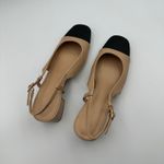 JustFab JF Gracie Block Heel Slingback Pumps Beige Black Square‎ Toe Classic Women's 8 Photo 4