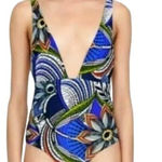 ZARA  Swimsuit Womens Small Blue Floral Print Tropical‎ One Piece Bathing Suit Photo 0