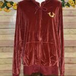 True Religion Ladies Burgundy Red Velvet Zip Up Hoodie Size XL Logo Casual Warm Photo 2
