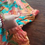 Farm Rio NWOT  Vibrant Orange Teal Floral Bohemian Wide-Leg Pants Size Small Photo 5