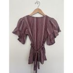 Free People Wrapped Around My Finger Top Ruffle Sleeve Burgundy V Neck Tie Boho Photo 4