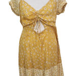 Derek Heart  Yellow Floral Mini Dress with Cutout Size Large Floral Boho Dress Photo 0