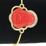 Plated Gold Fuchsia Laughing Buddha Adjustable Bracelet Photo 2