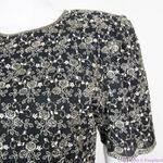 Laurence Kazar  vintage black‎ maxi dress with clear bead and white pearl, L Photo 7