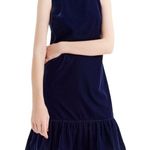 J.Crew  Velvet Ruffle Hem Shift Dress Women’s Size 4 Navy Blue Sleeveless Photo 0