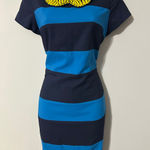 Miss Sixty M60  Striped Sheath Dress Yellow Beaded Peter Pan Collar Size 4 Photo 0