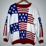 Lumy Vintage 80s Hand Knit Red White Blue America USA Sweater Women Size L Size L Photo 0