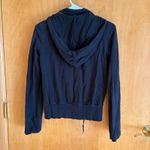 LUX Black Zip Up Hoodie Jacket Drawstring Waist Pleated Front Women's Photo 5