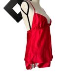 Linea Donatella NWOT Womens Red Satin Lace Camisole Top & Bottom Lingerie Set V-Neck Size Small Photo 4