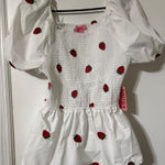 Coco & Shay strawberry embroidered peplum smocked babydoll top 1XL White Size 1X Photo 0