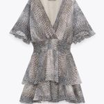 ZARA EUC  Neutrals Printed Animal Patterned Tiered Mini Dress Sz XL Photo 0