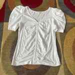 Goldie  Lewinter White Ruched Puff Sleeve Short Sleeve Tee Shirt 100% Pima Cotton Photo 0