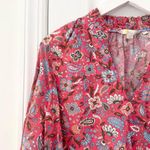 Boden Red Smocked Cuff Printed Split Neck Top Radish Oriental Paradise T0914 12 Photo 2