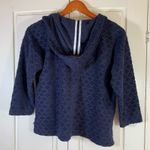 T by Talbots Terry Cloth Navy Diamond Textured V Neck Hooded Pullover Top SP Blue Size undefined Photo 1