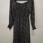 Calista Ditsy Printed Smocked Top Midi Dress Women sz Medium black white floral Photo 2