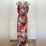 Gilli Baby Blue w Colorful Tropical Floral Print Halter Maxi Dress ModCloth Size M Photo 3