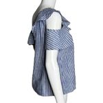 Madewell Shirt Women 0 Blue White Stripe One Shoulder Ruffle Top Casual Nautical Photo 1