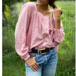 Emerson Fry Laurent Women's Blouse Pink Gingham Organic Cotton Peasant Top Small Photo 0