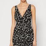 Gap Black Ditsy Floral Bow Tie Back Ruffle Tiered Hem Mini Dress Size Large Photo 1