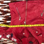 New Look Y2K Red PU leather moto biker bomber motorcycle jacket blue white floral embroidery silver zip-up front pockets #western #boho #fairygrunge #cottagecore #stagecoach hippie indie Size M Photo 4