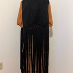 Long Black Fringe Faux Suede Boho Western Vest Size M Photo 4