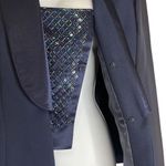 JR Nites by Caliendo Size 10 Jacket Sheer Sleeves Beaded Vest Satin Trim Blue Photo 5