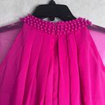 LT Lan Ting NWT Hot Pink Pearl Collar Aline Chiffon Overlay Midi Dress Sz SM Photo 3